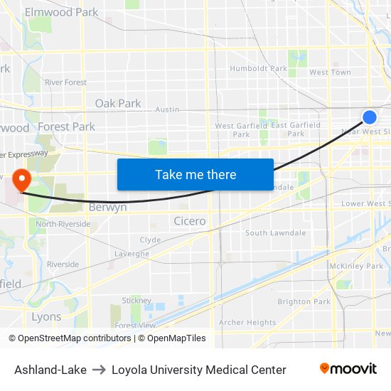Ashland-Lake to Loyola University Medical Center map