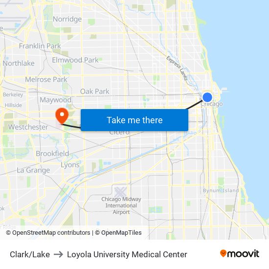 Clark/Lake to Loyola University Medical Center map
