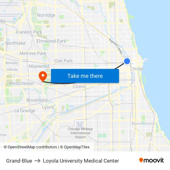 Grand-Blue to Loyola University Medical Center map