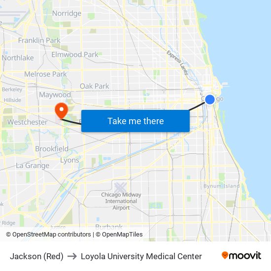 Jackson (Red) to Loyola University Medical Center map