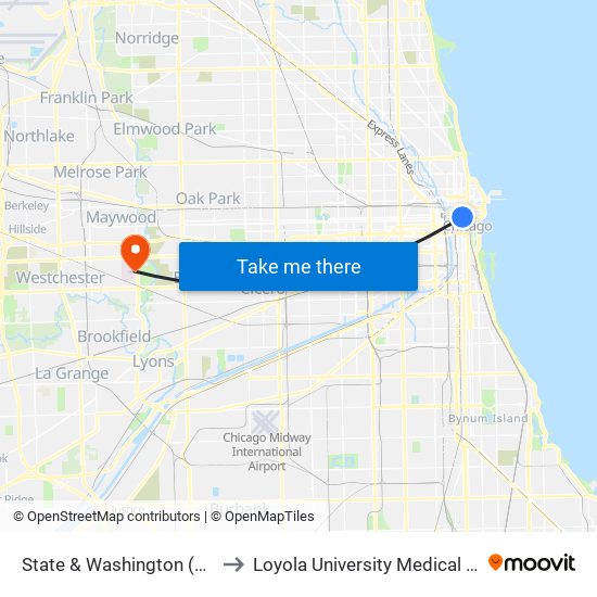 State & Washington (South) to Loyola University Medical Center map