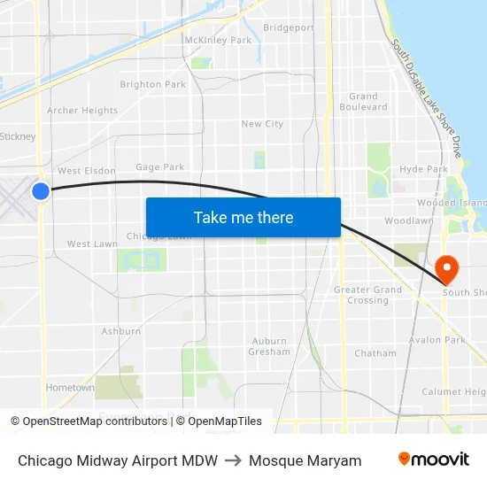 Chicago Midway Airport MDW to Mosque Maryam map