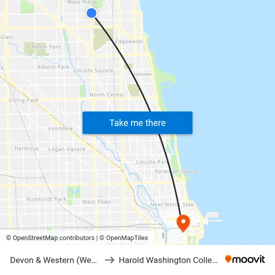 Devon & Western (West) to Harold Washington College map