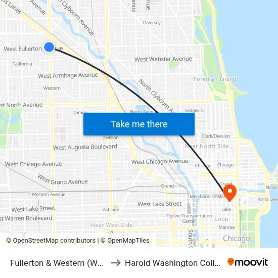 Fullerton & Western (West) to Harold Washington College map