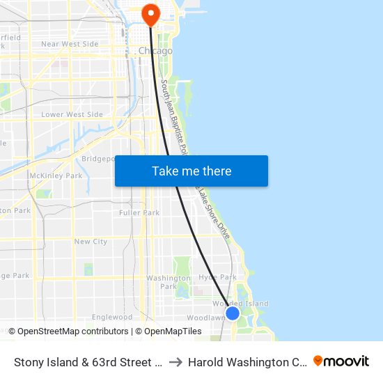 Stony Island & 63rd Street (North) to Harold Washington College map