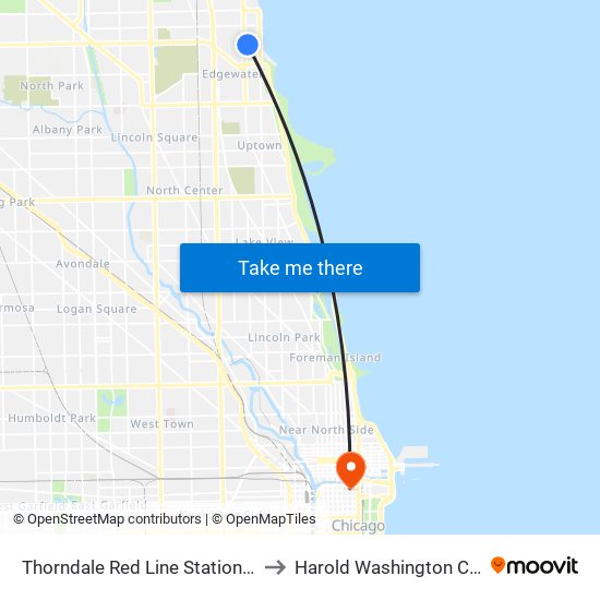 Thorndale Red Line Station (West) to Harold Washington College map