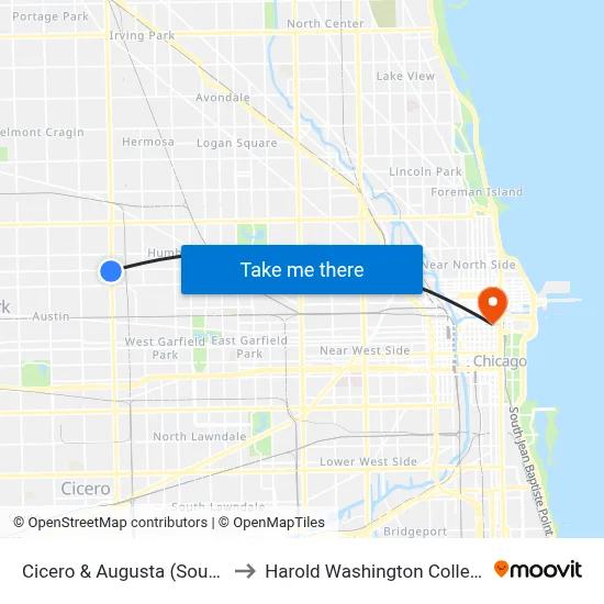 Cicero & Augusta (South) to Harold Washington College map