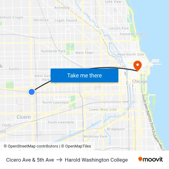 Cicero Ave & 5th Ave to Harold Washington College map