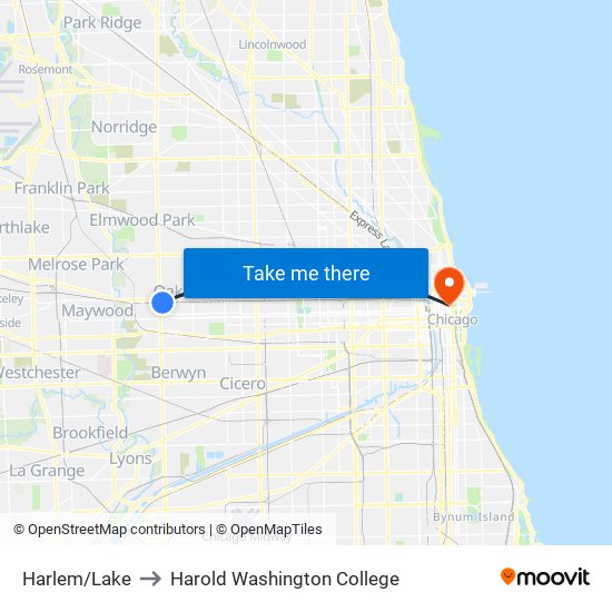 Harlem/Lake to Harold Washington College map