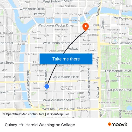 Quincy to Harold Washington College map
