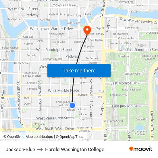 Jackson-Blue to Harold Washington College map