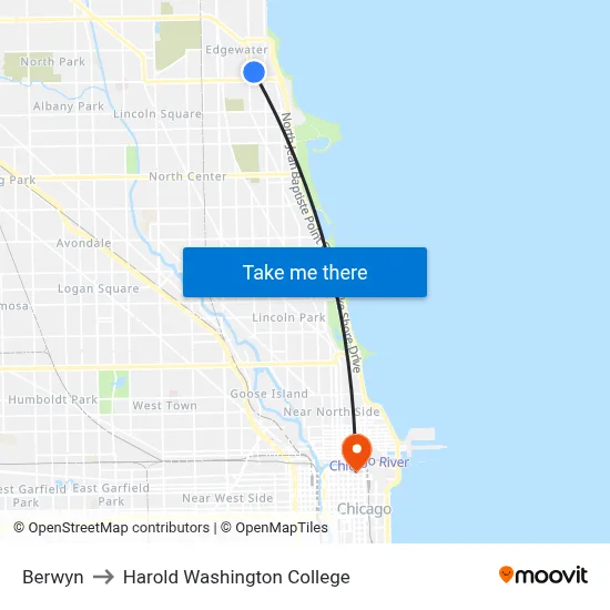 Berwyn to Harold Washington College map