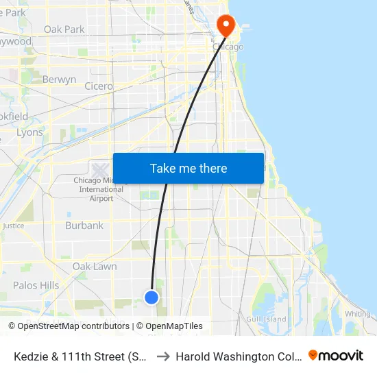 Kedzie & 111th Street (South) to Harold Washington College map