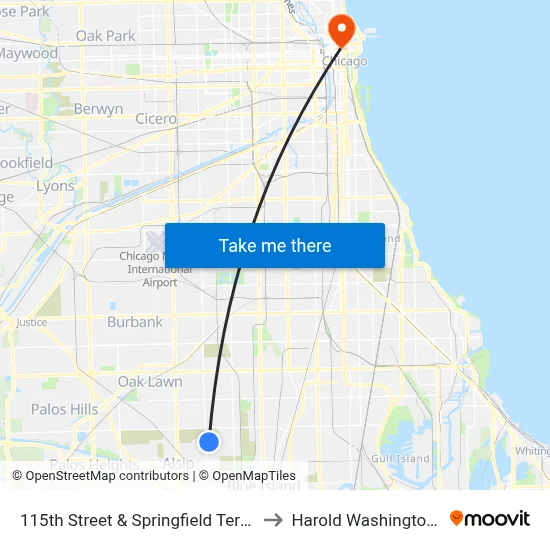 115th Street & Springfield Terminal (South) to Harold Washington College map