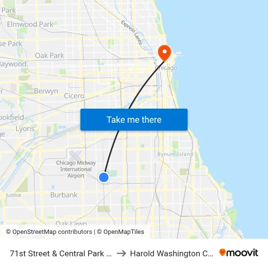 71st Street & Central Park (West) to Harold Washington College map