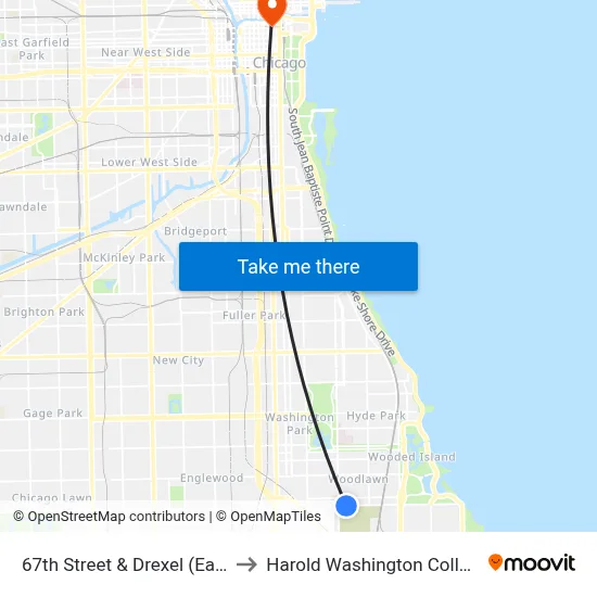 67th Street & Drexel (East) to Harold Washington College map
