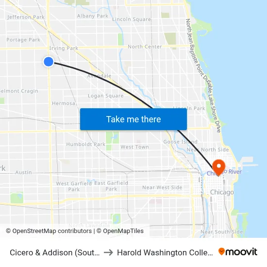Cicero & Addison (South) to Harold Washington College map