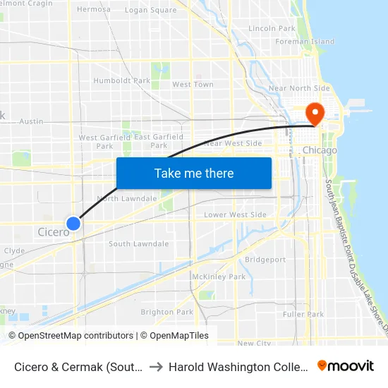 Cicero & Cermak (South) to Harold Washington College map