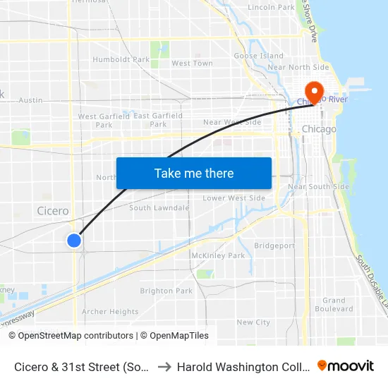 Cicero & 31st Street (South) to Harold Washington College map