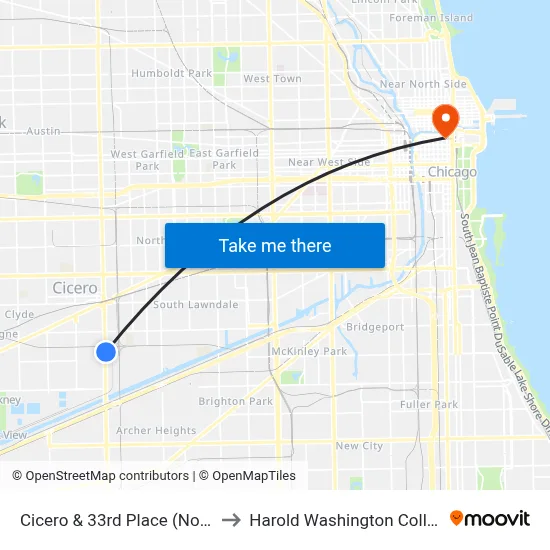 Cicero & 33rd Place (North) to Harold Washington College map