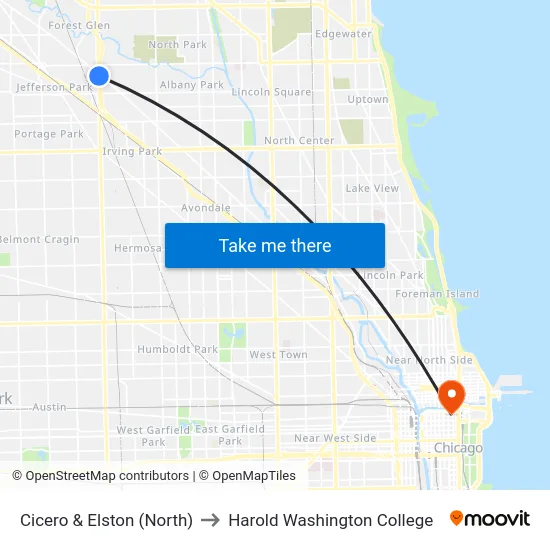 Cicero & Elston (North) to Harold Washington College map