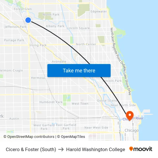 Cicero & Foster (South) to Harold Washington College map