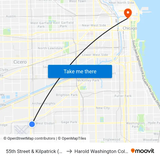 55th Street & Kilpatrick (East) to Harold Washington College map