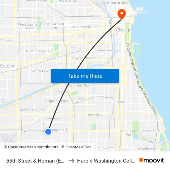 55th Street & Homan (East) to Harold Washington College map