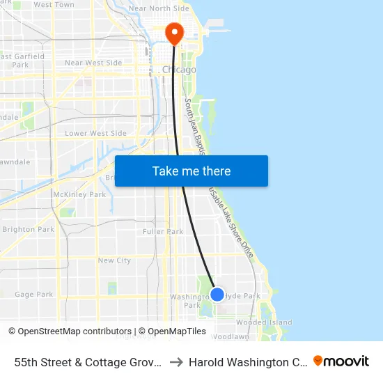55th Street & Cottage Grove (East) to Harold Washington College map