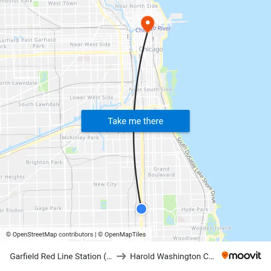 Garfield Red Line Station (West) to Harold Washington College map