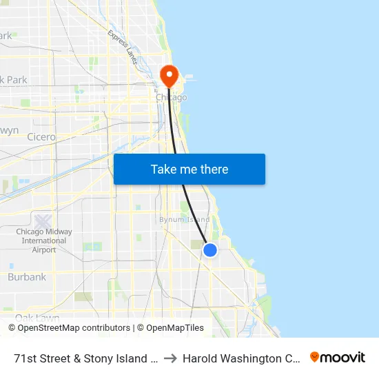 71st Street & Stony Island (East) to Harold Washington College map
