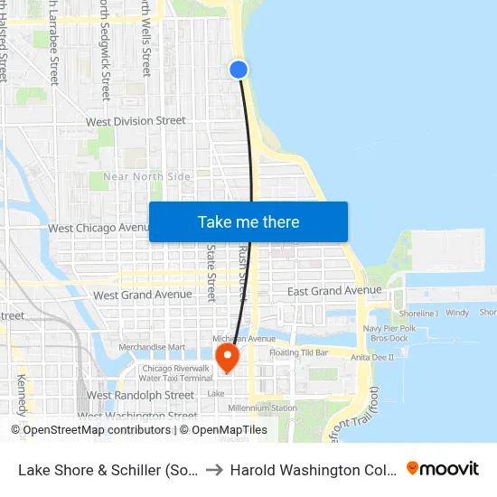 Lake Shore & Schiller (South) to Harold Washington College map
