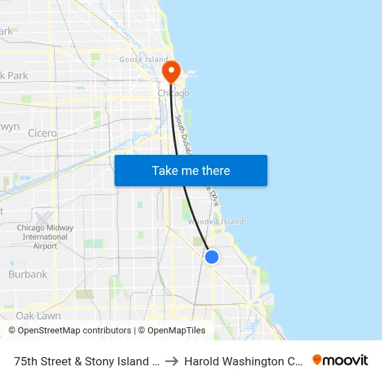 75th Street & Stony Island (East) to Harold Washington College map