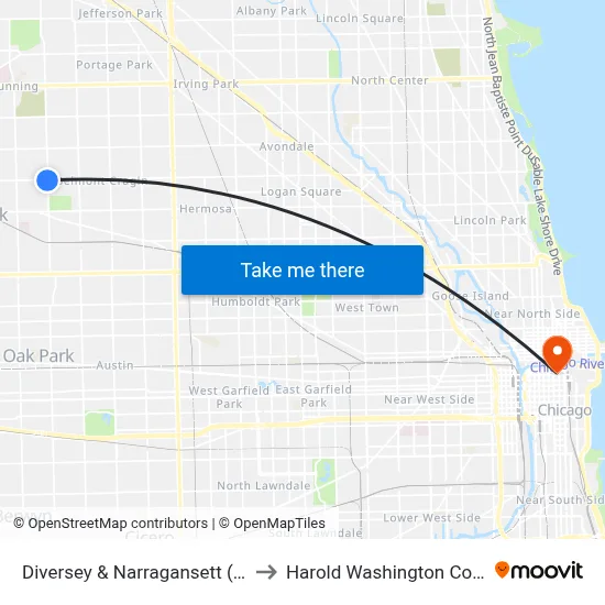 Diversey & Narragansett (East) to Harold Washington College map