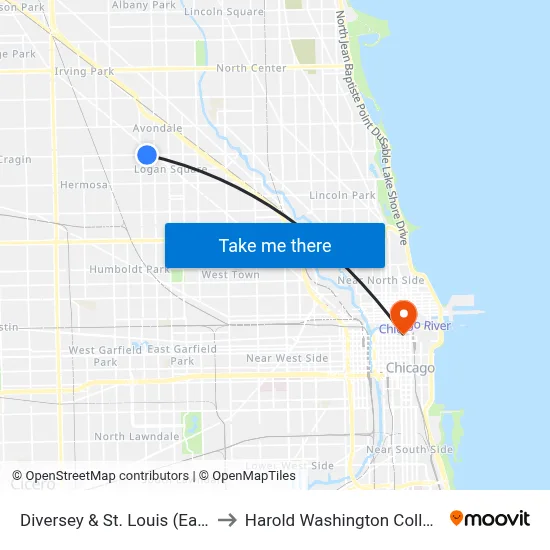 Diversey & St. Louis (East) to Harold Washington College map