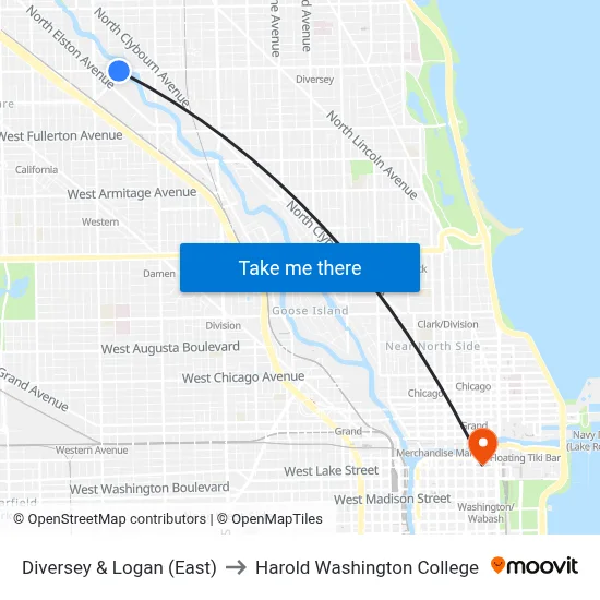 Diversey & Logan (East) to Harold Washington College map