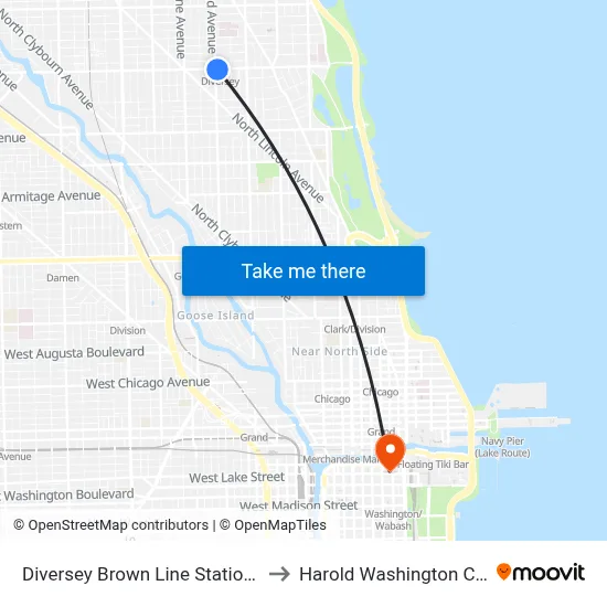 Diversey Brown Line Station (East) to Harold Washington College map