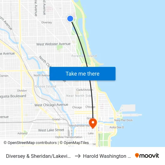 Diversey & Sheridan/Lakeview (East) to Harold Washington College map