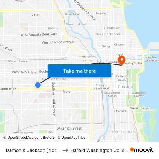 Damen & Jackson (North) to Harold Washington College map