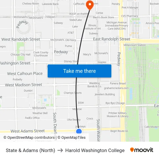 State & Adams (North) to Harold Washington College map