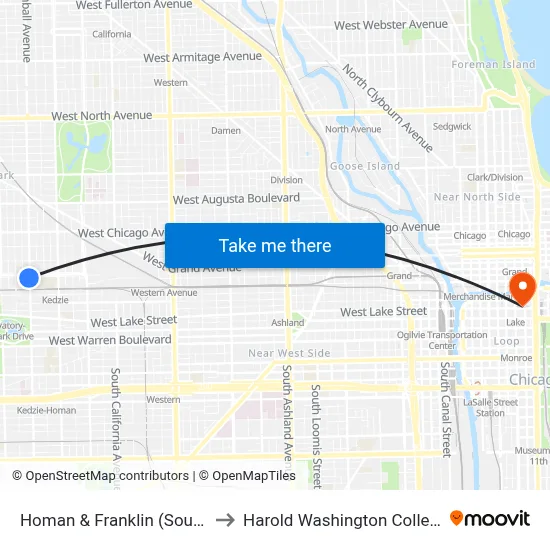 Homan & Franklin (South) to Harold Washington College map