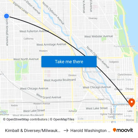Kimball & Diversey/Milwaukee (North) to Harold Washington College map