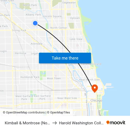Kimball & Montrose (North) to Harold Washington College map