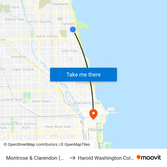 Montrose & Clarendon (West) to Harold Washington College map