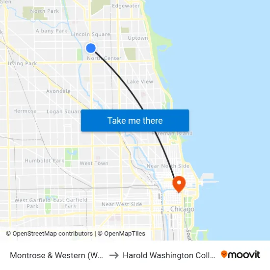 Montrose & Western (West) to Harold Washington College map
