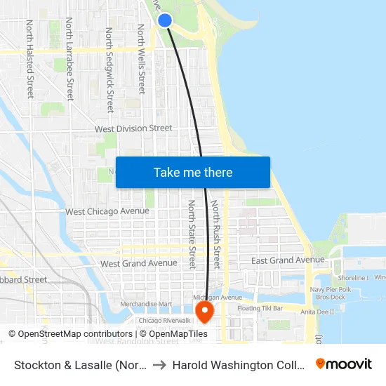 Stockton & Lasalle (North) to Harold Washington College map