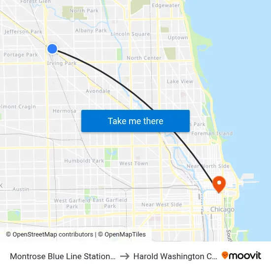 Montrose Blue Line Station (West) to Harold Washington College map