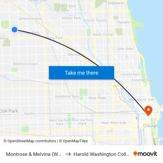 Montrose & Melvina (West) to Harold Washington College map