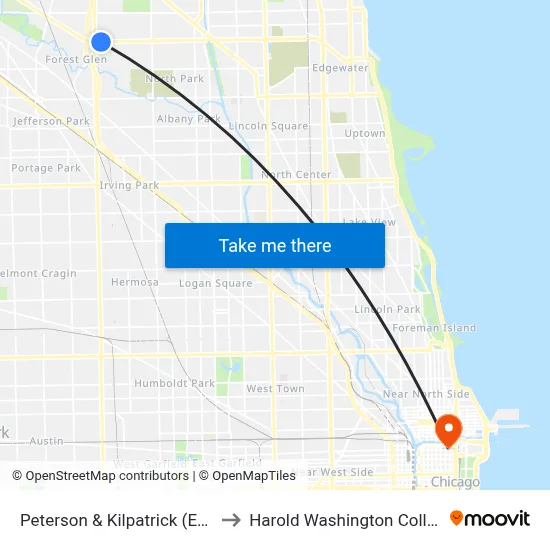 Peterson & Kilpatrick (East) to Harold Washington College map