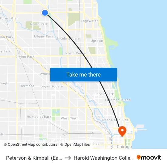 Peterson & Kimball (East) to Harold Washington College map